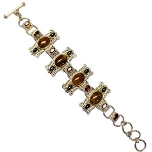 Sajen Sterling Silver Pietersite/Black Onyx/Garnet Link Bracelet